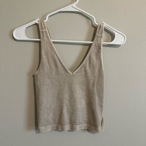 Ribbed Tan Sleeveless Top